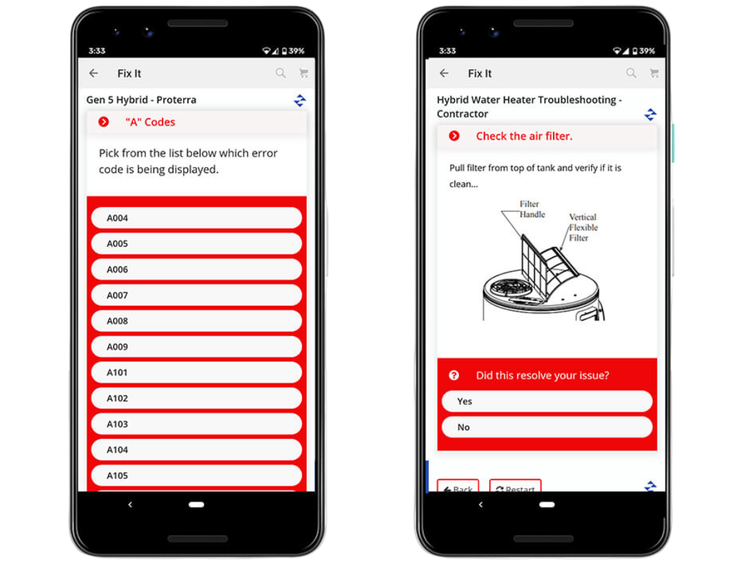 Rheem iPhone App - Code and Check Air Filter Screen